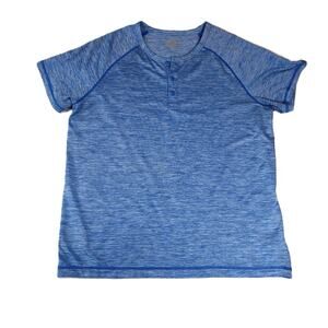 32 Degrees Cool Henley T-Shirt Woman's XL Heathered Blue Short Sleeve Wicking